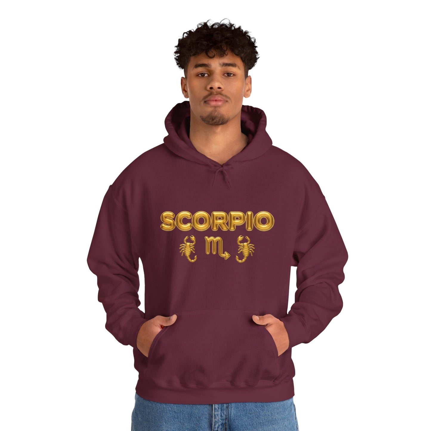 Scorpio Zodiac Hoodie – Gold Scorpion Astrology Sweatshirt (Back Zodiac Chart)