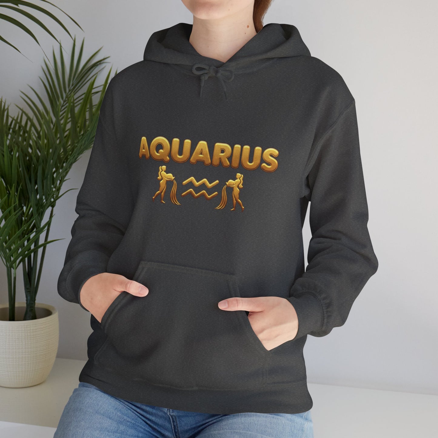 Aquarius Zodiac Hoodie — Gold Astrology Graphic Hooded Sweatshirt