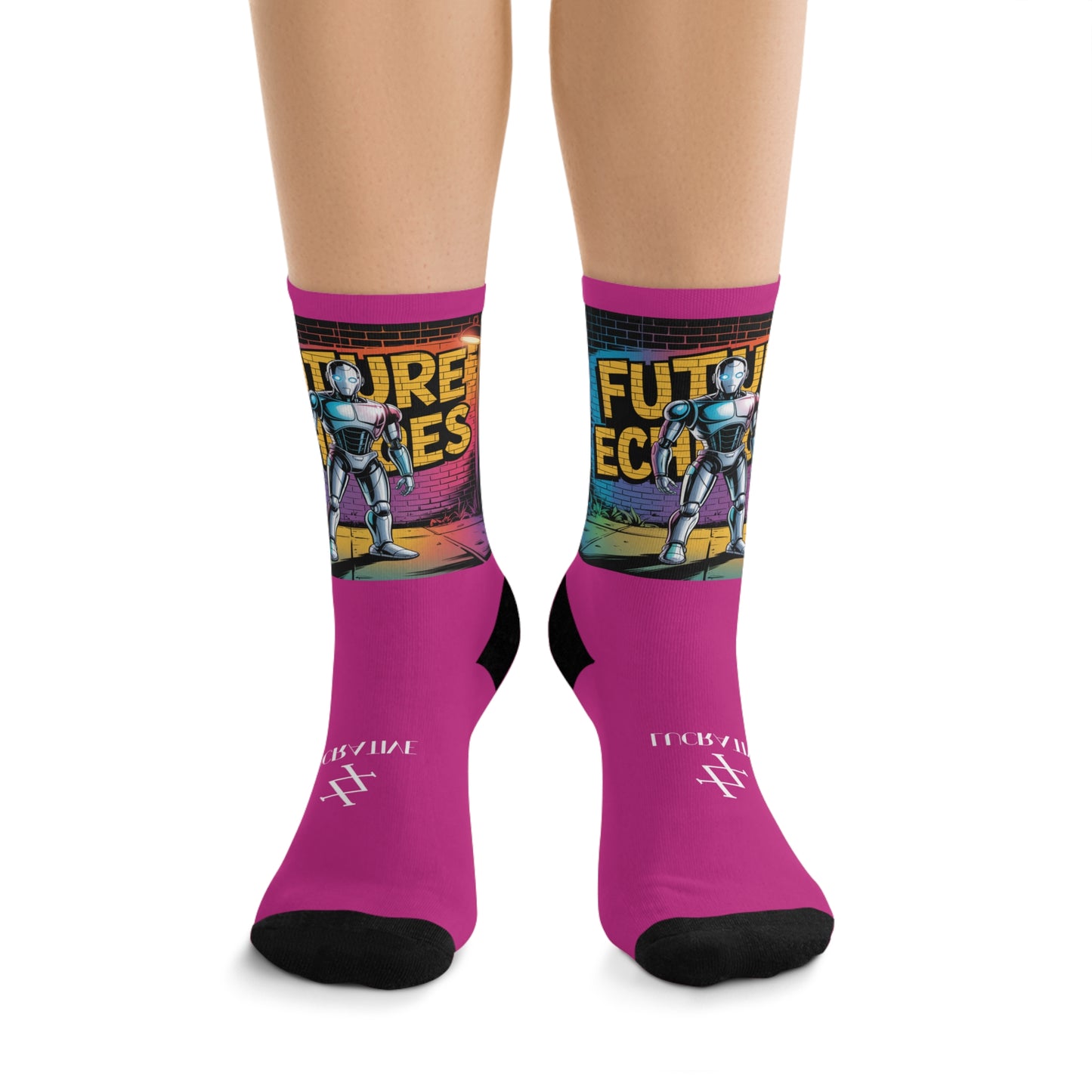 Futuristic Robot Graphic Socks —PINK