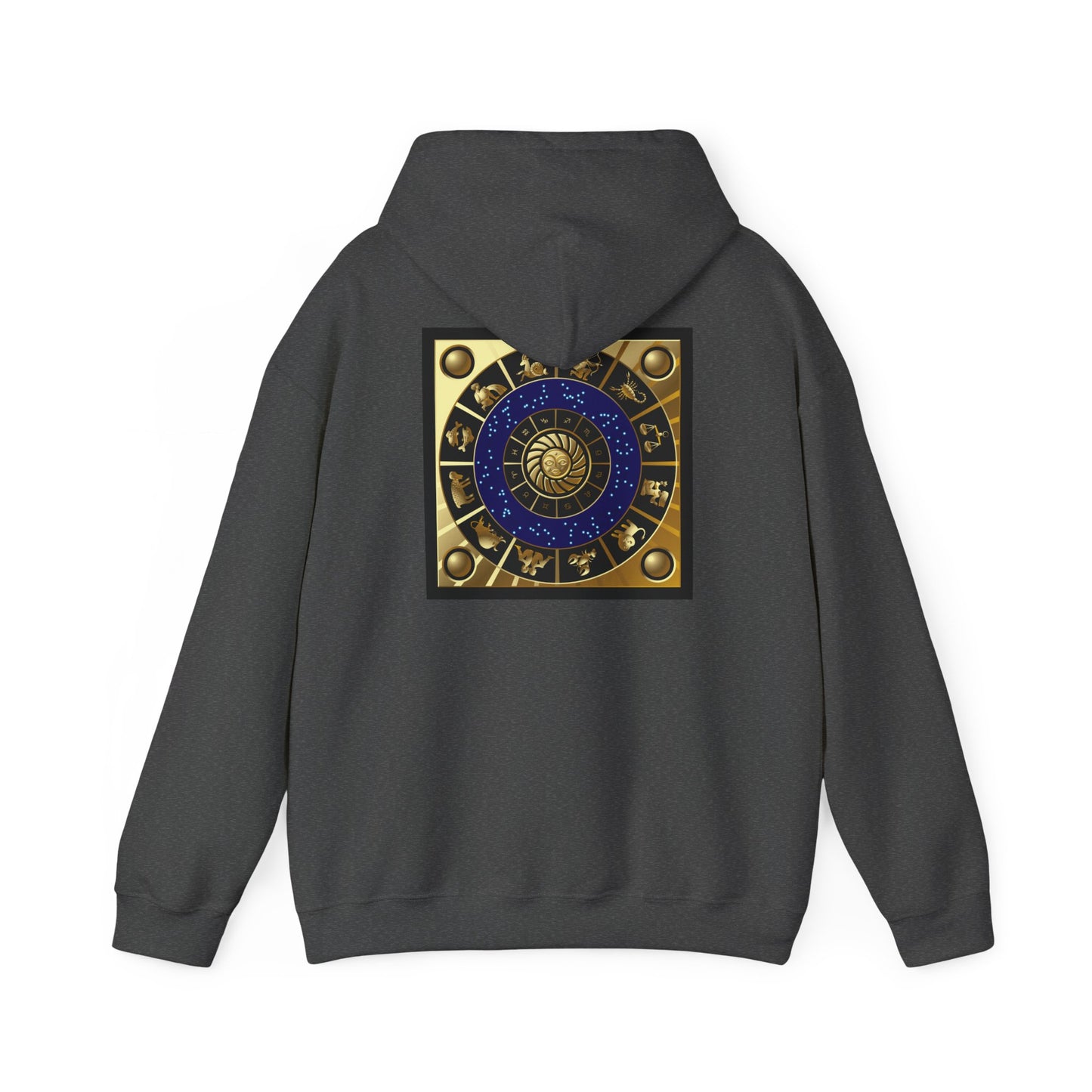 Scorpio Zodiac Hoodie – Gold Scorpion Astrology Sweatshirt (Back Zodiac Chart)