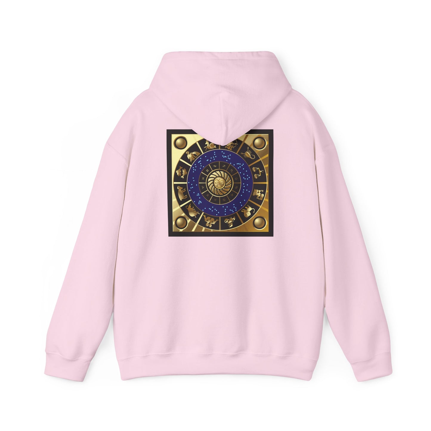 Gemini Zodiac Hoodie – Gold Gemini Text & Astrology Wheel Back Print