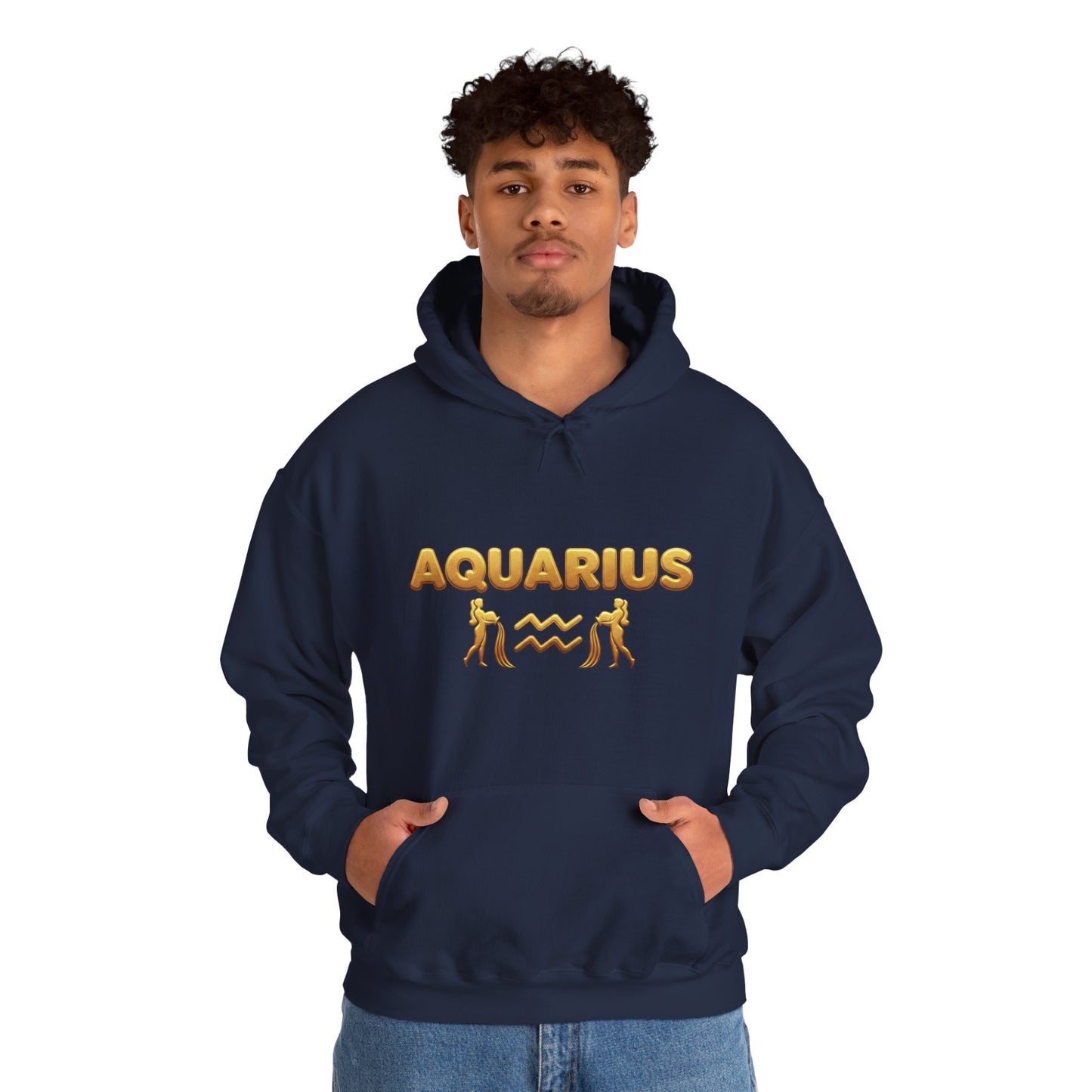 Aquarius Zodiac Hoodie — Gold Astrology Graphic Hooded Sweatshirt