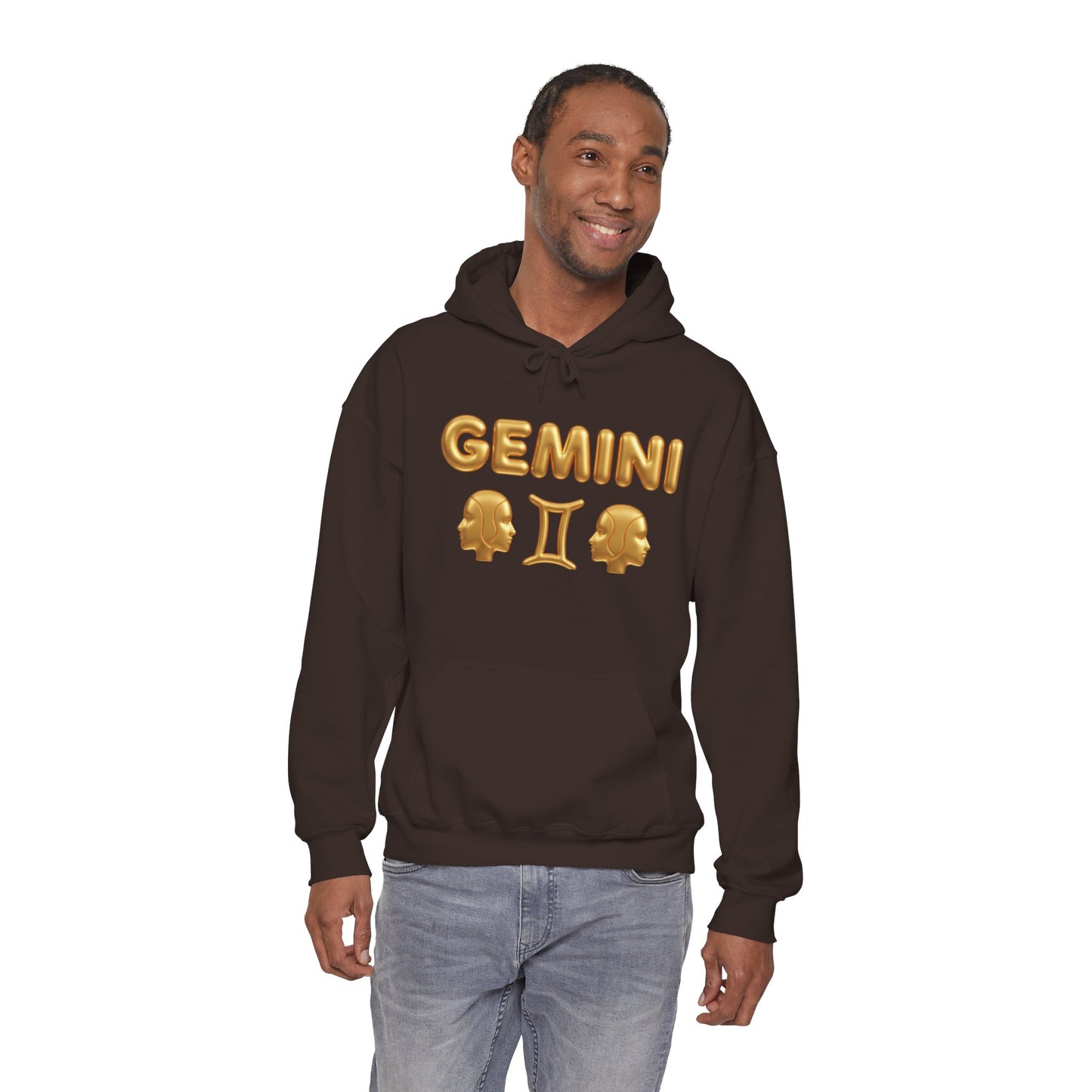 Gemini Zodiac Hoodie – Gold Gemini Text & Astrology Wheel Back Print