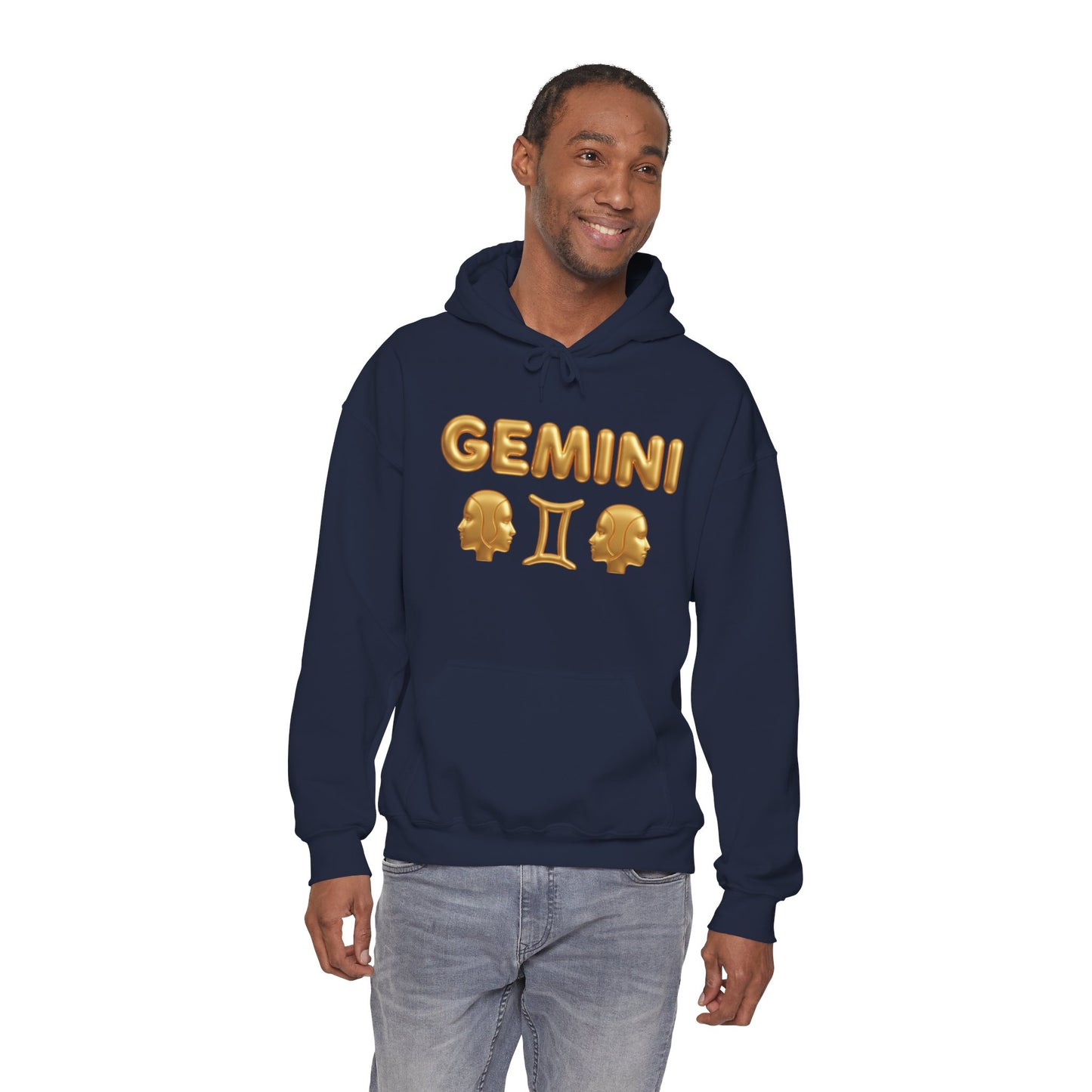 Gemini Zodiac Hoodie – Gold Gemini Text & Astrology Wheel Back Print