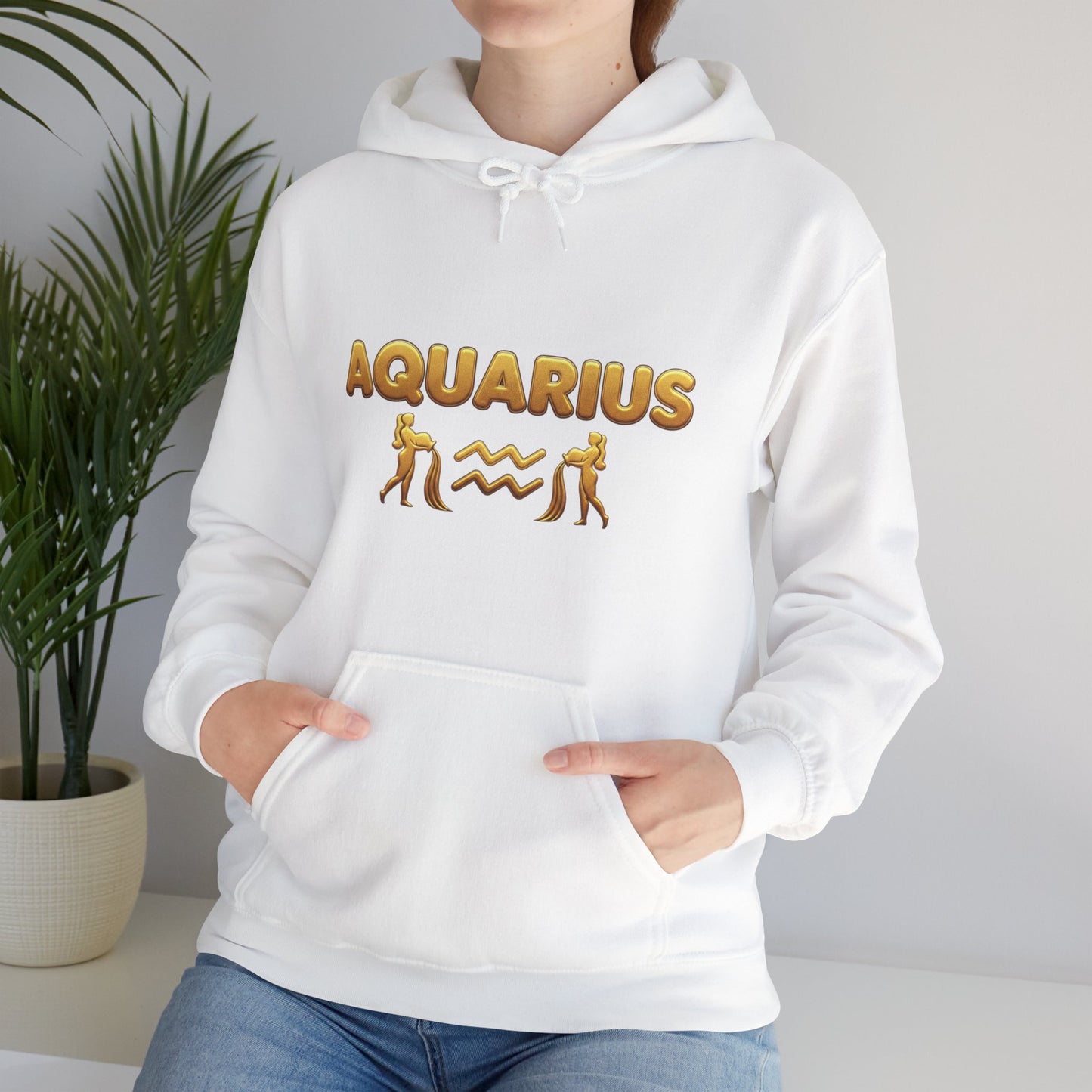 Aquarius Zodiac Hoodie — Gold Astrology Graphic Hooded Sweatshirt