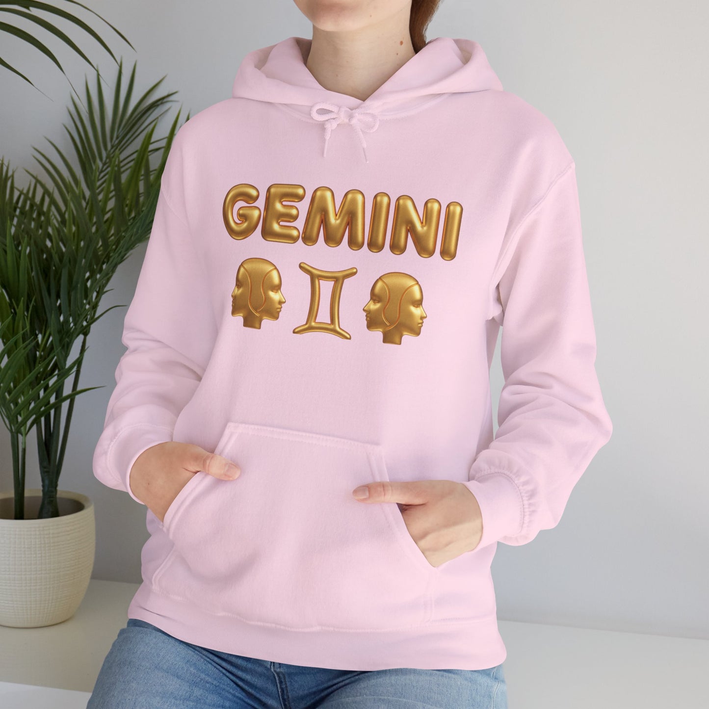 Gemini Zodiac Hoodie – Gold Gemini Text & Astrology Wheel Back Print