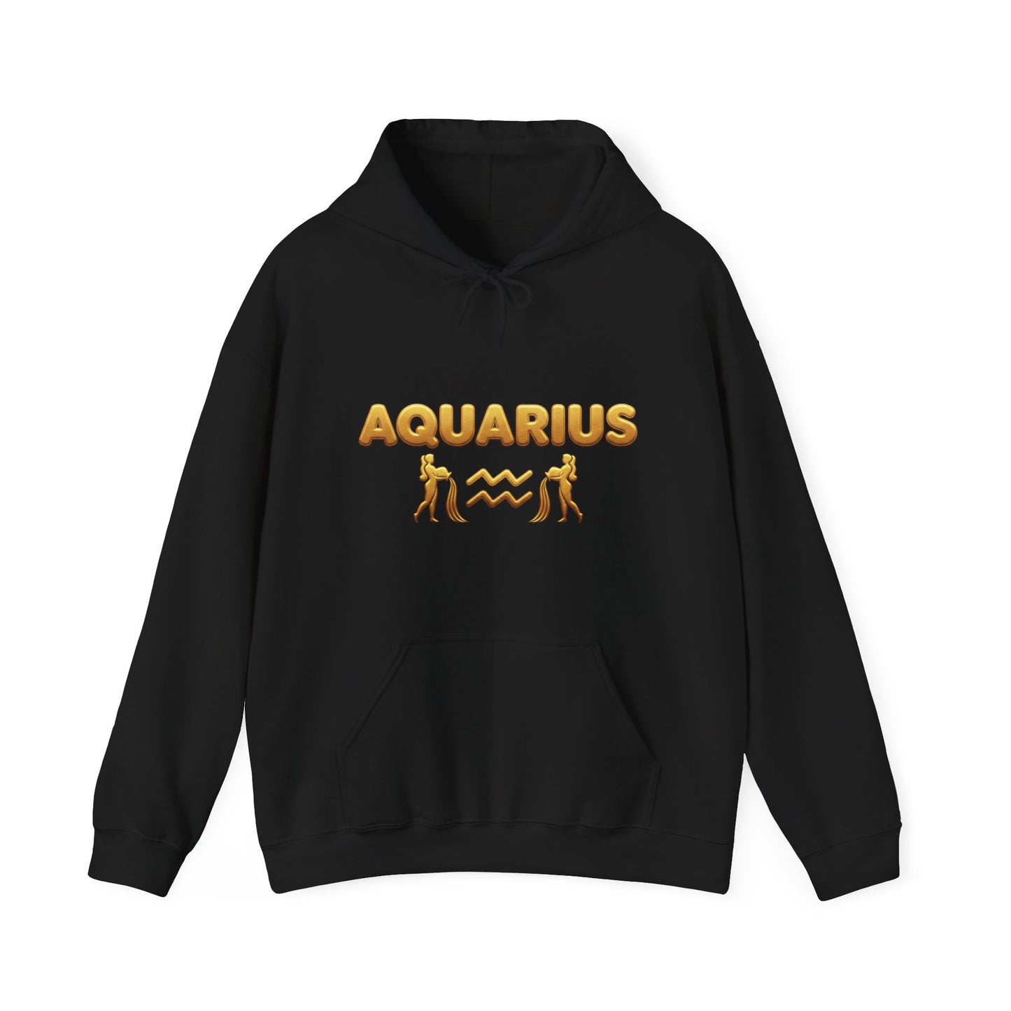 Aquarius Zodiac Hoodie — Gold Astrology Graphic Hooded Sweatshirt