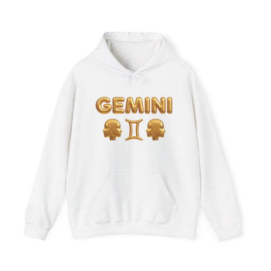 Gemini Zodiac Hoodie – Gold Gemini Text & Astrology Wheel Back Print