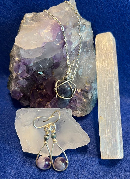 Amethyst and stainless steel set