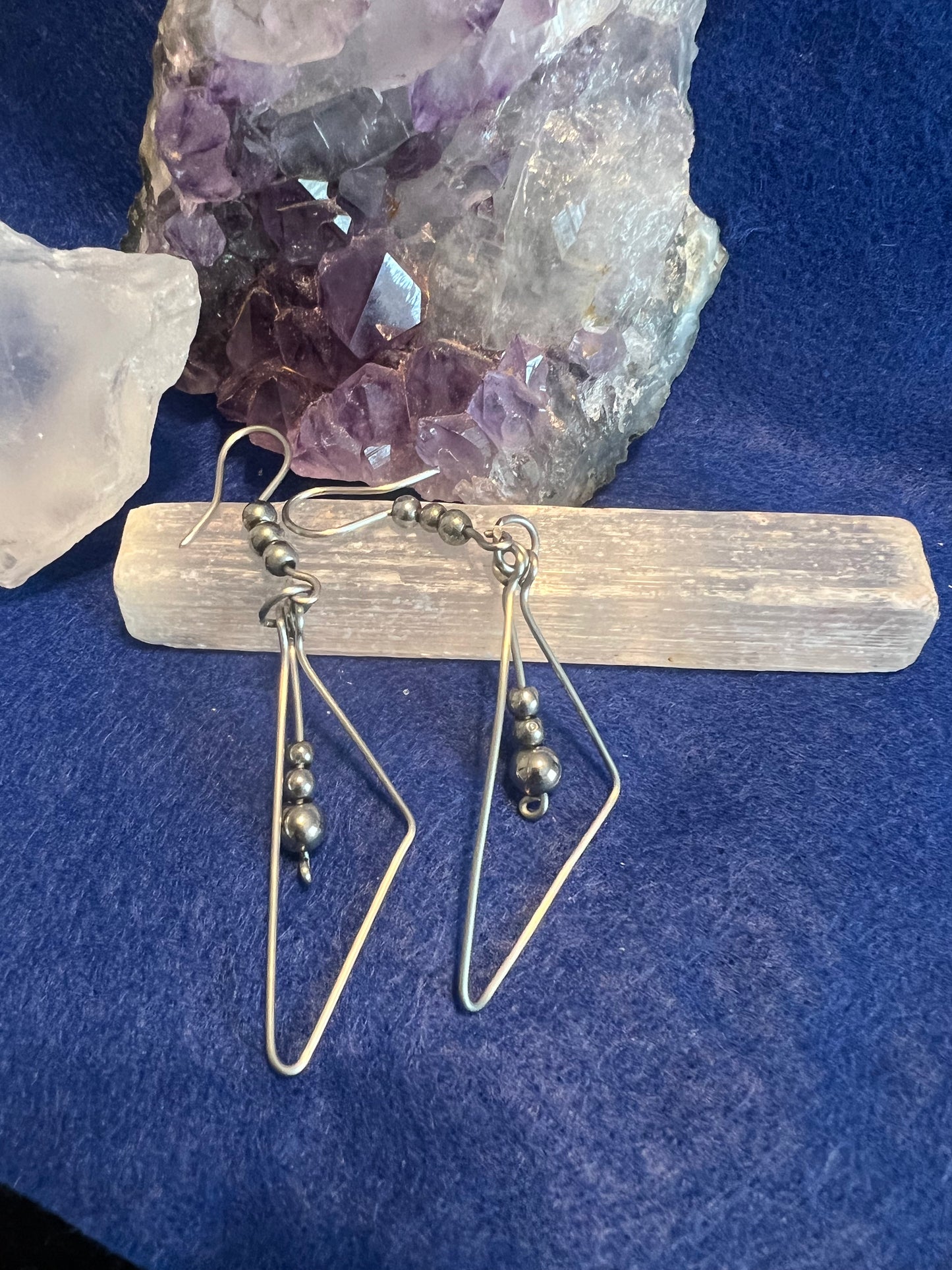 Obtuse Triangle Stainless Steel Earrings with Metallic beads