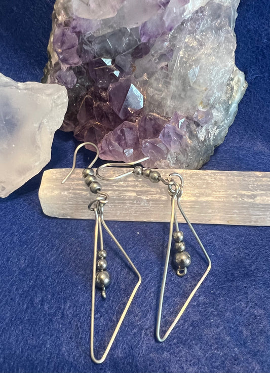 Obtuse Triangle Stainless Steel Earrings with Metallic beads