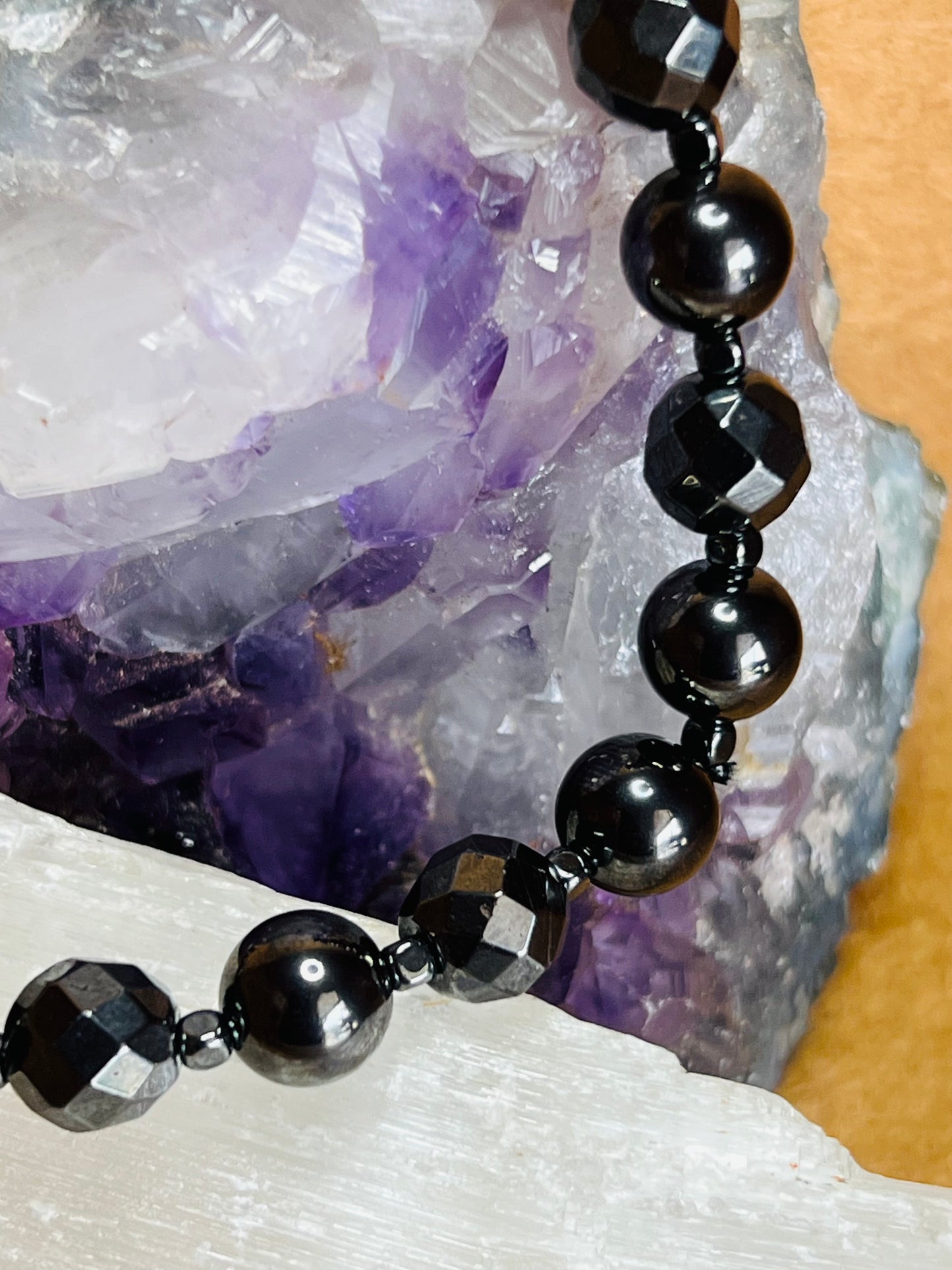 Hematite Braclet with Round and Faceted Stones