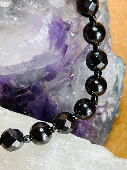 Round and Faceted Hematite Bracelet