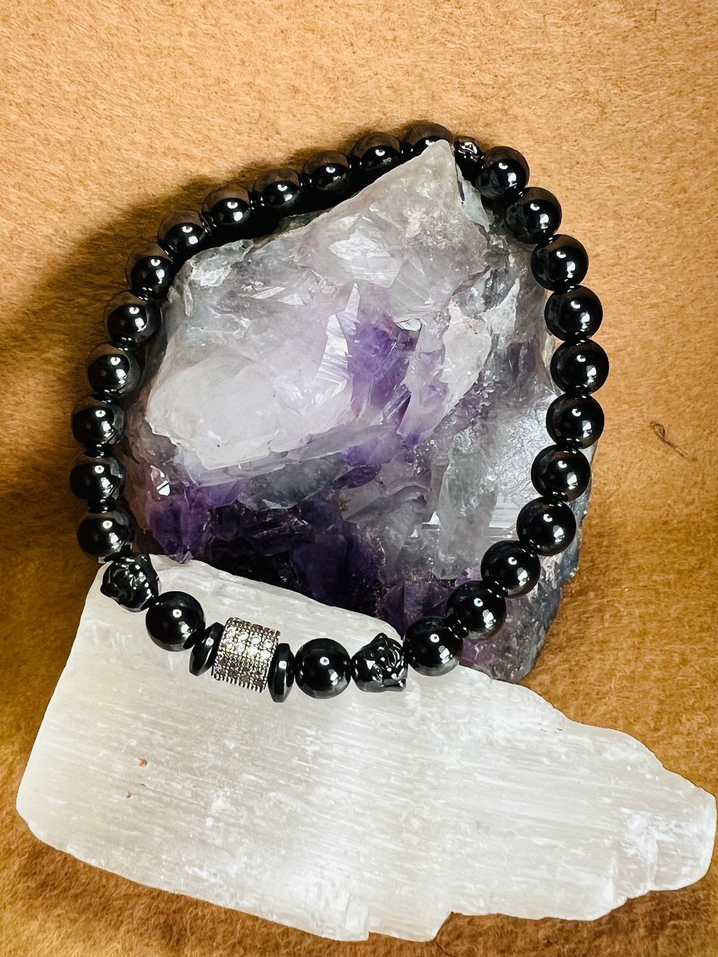 Hematite and Crystal beaded Bracelet