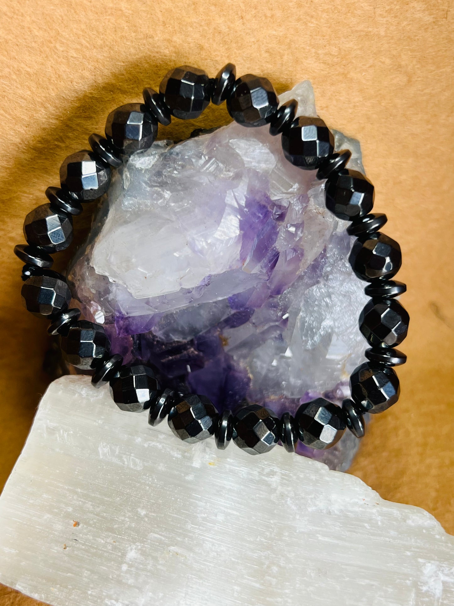 Faceted Hematite Beaded ￼Bracelet