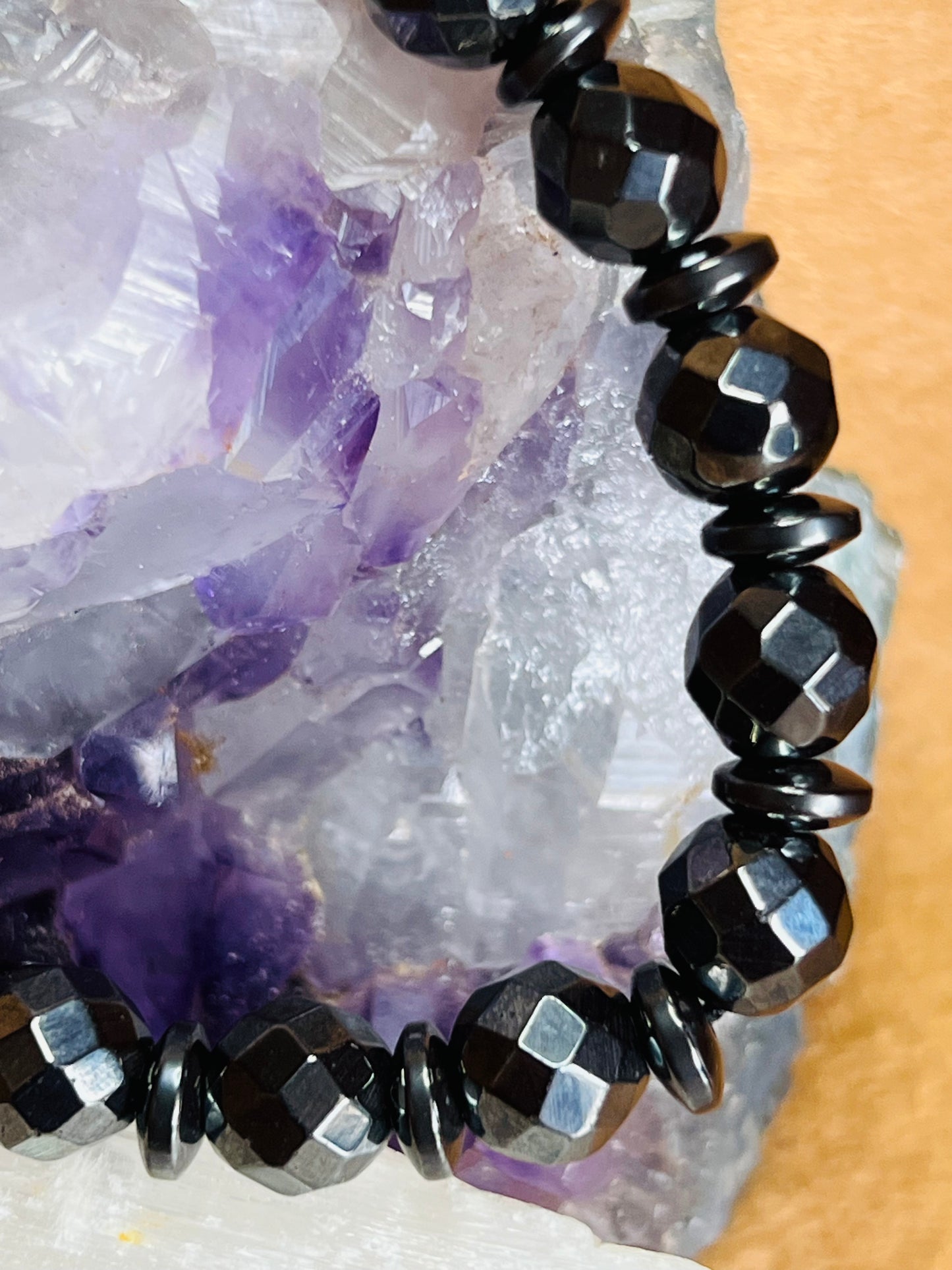 Faceted Hematite Beaded ￼Bracelet
