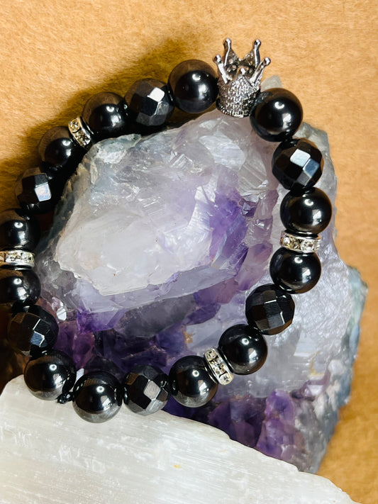 Hematite and Crystal Beaded Bracelet
