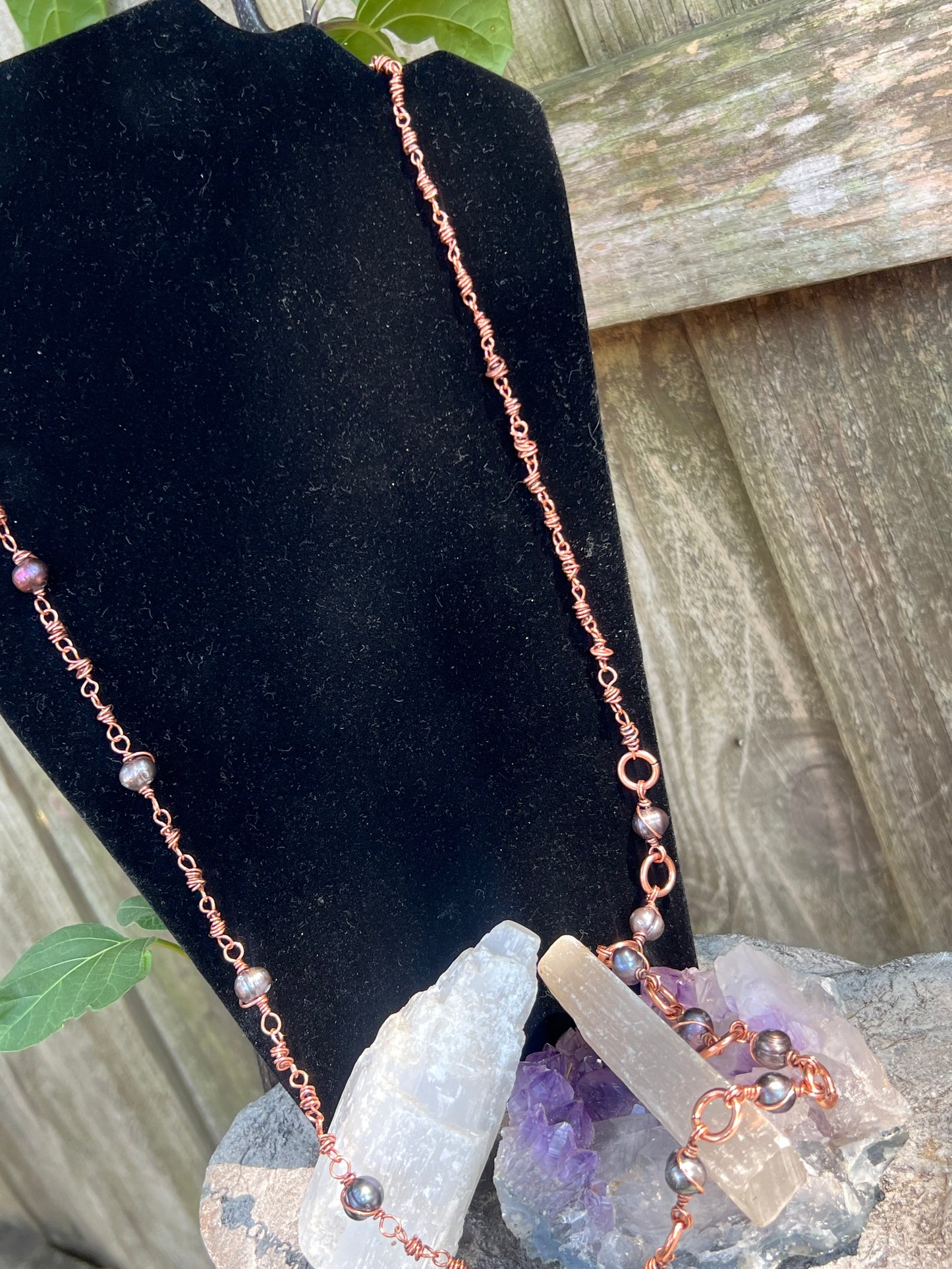 Pearl and Copper Lanyard Necklace