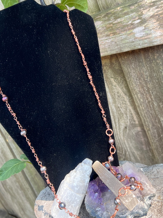 Pearl and Copper Lanyard Necklace