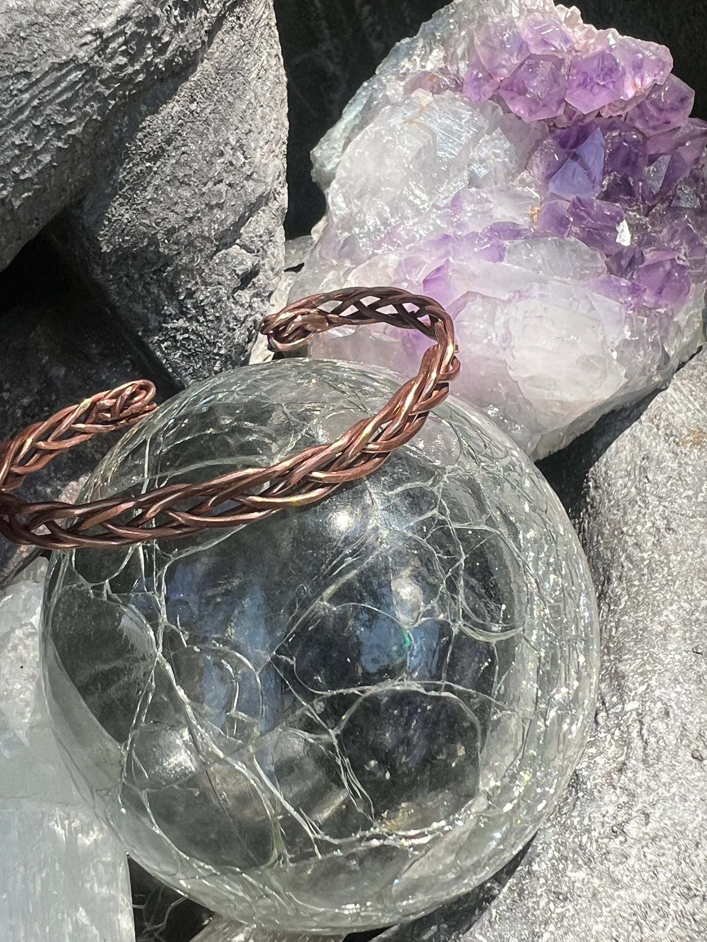 Braided, pure copper adjustable bangle