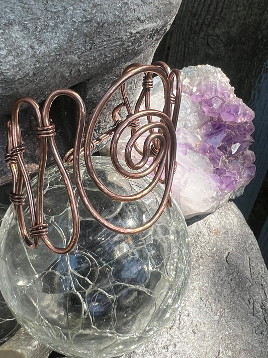 Swirls, galore, pure copper wire wrap, bangle