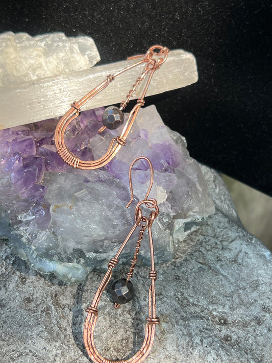 Hematite and copper teardrop earrings