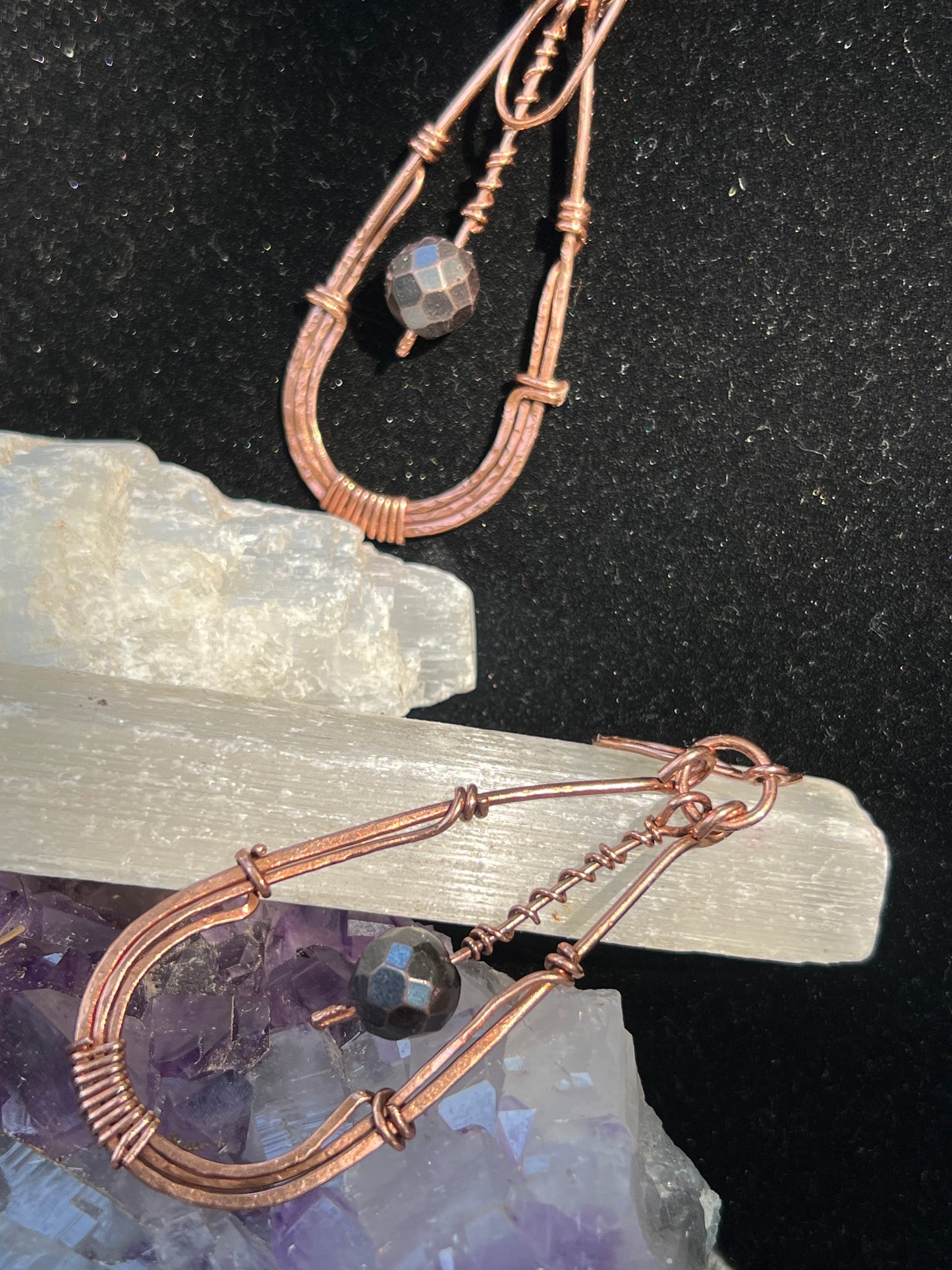 Hematite and copper teardrop earrings