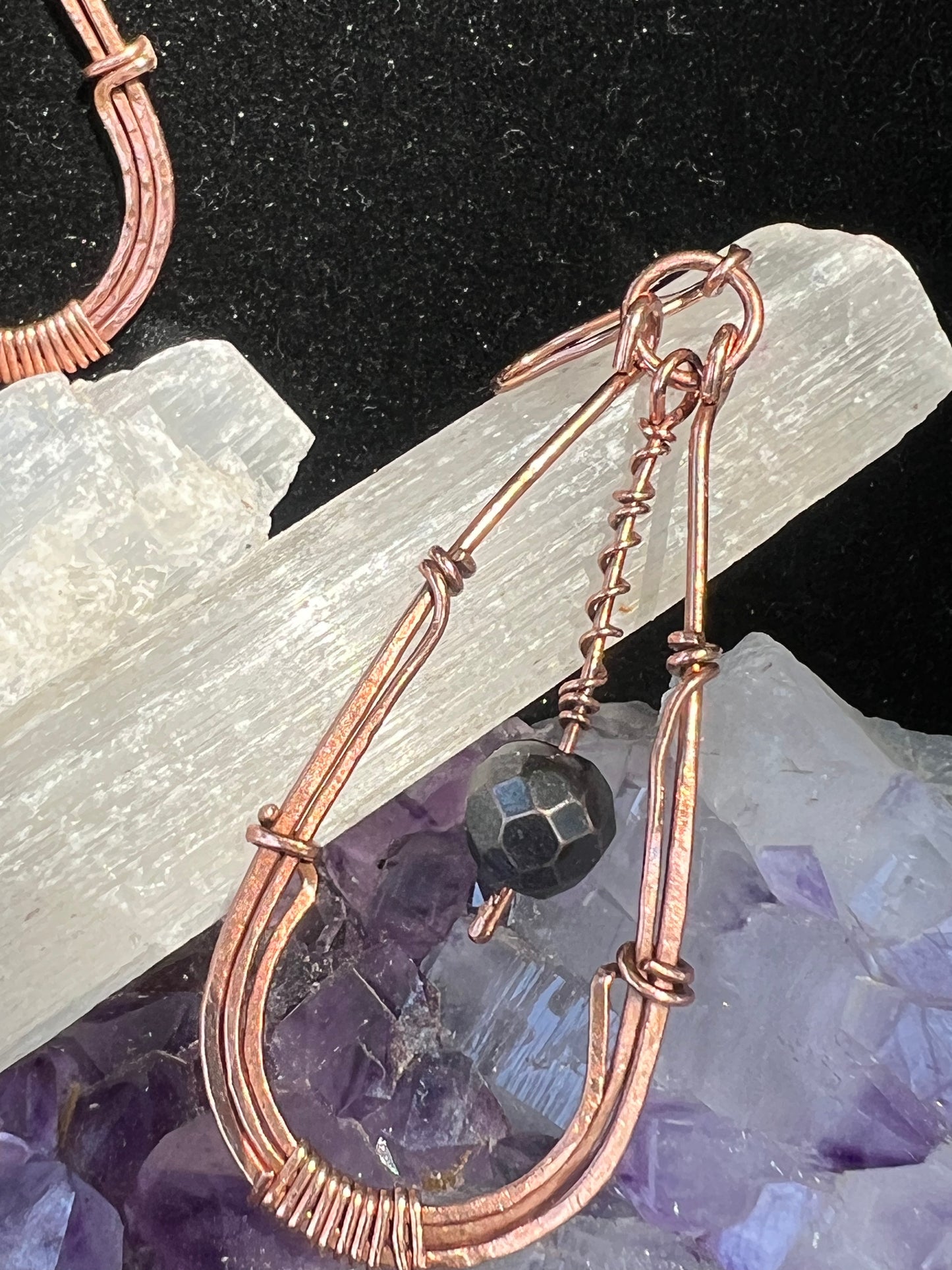 Hematite and copper teardrop earrings