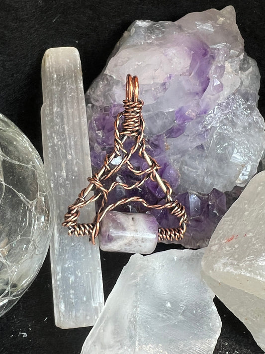 Trapped Barrel, Amethyst Pure Copper Pendant ￼