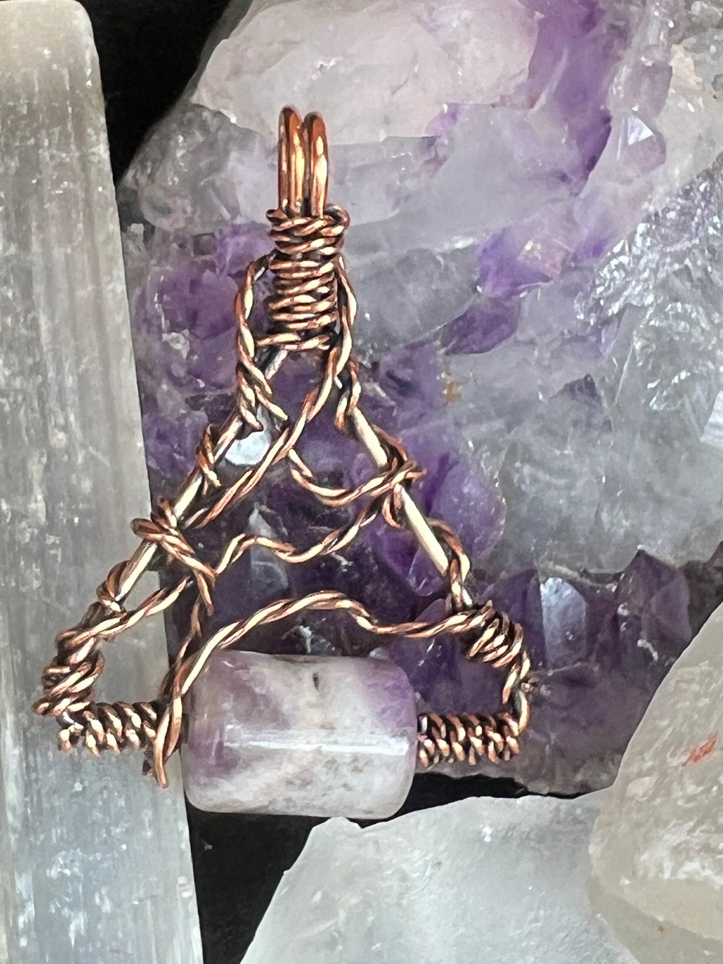 Trapped Barrel, Amethyst Pure Copper Pendant ￼