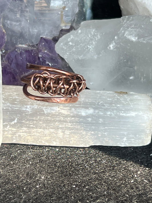 Copper knotted adjustable ring