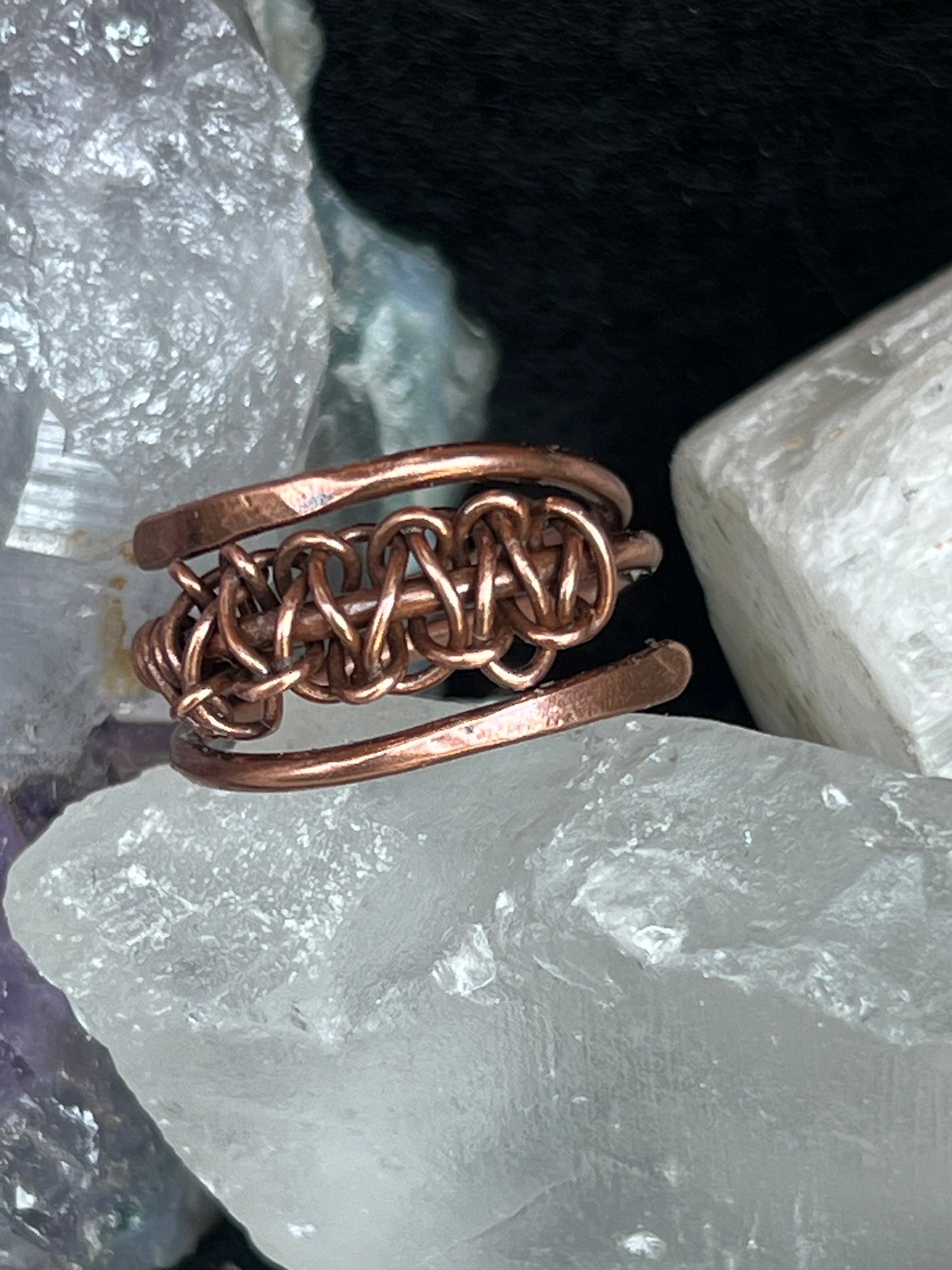 Copper knotted adjustable ring