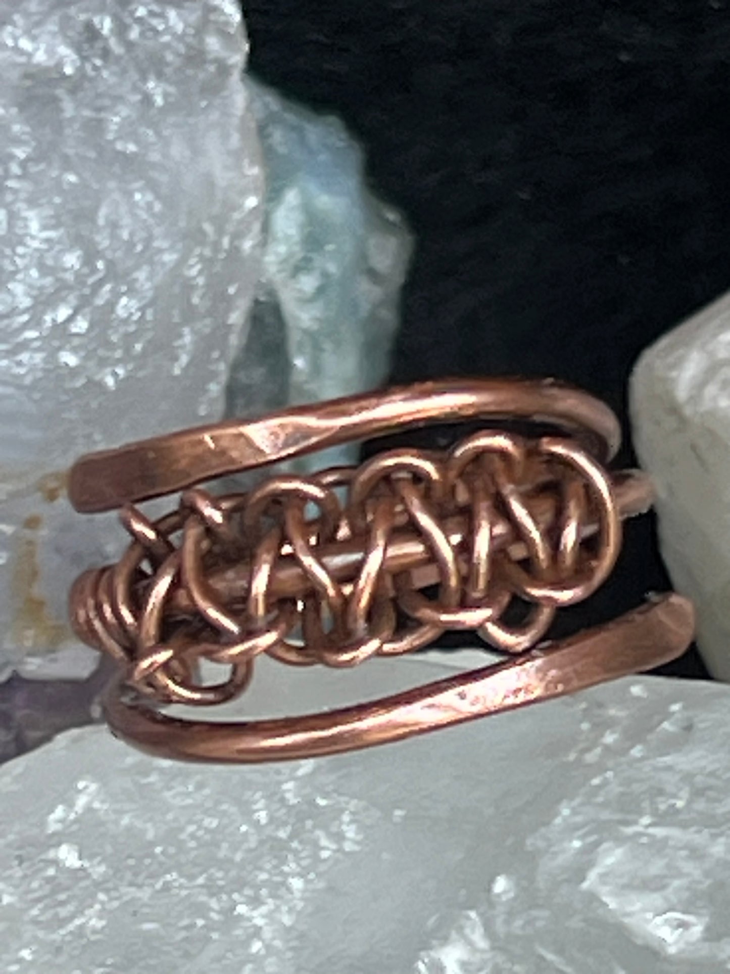 Copper knotted adjustable ring